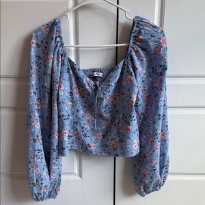 Abercrombie & Fitch Light Blue Floral Long Sleeve Peasant Top